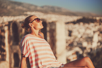 Beautiful Woman in Greece summer vacation