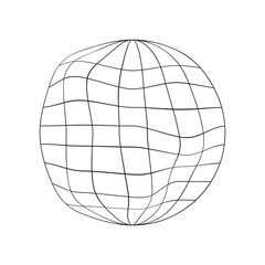 Deflated globe icon. Distorted wireframe of Earth planet isolated on white background. Climate changing concept. Global ecological catastrophe idea
