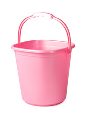 Empty plastic household bucket on a white background.