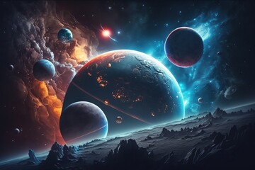 Planets in outer space. Ai . Galaxy cosmos background
