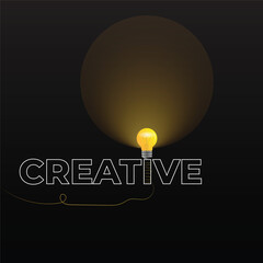 Creative idea with light bulb vector illustration on drack