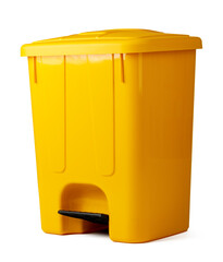 Yellow plastic waste bin isolated on white