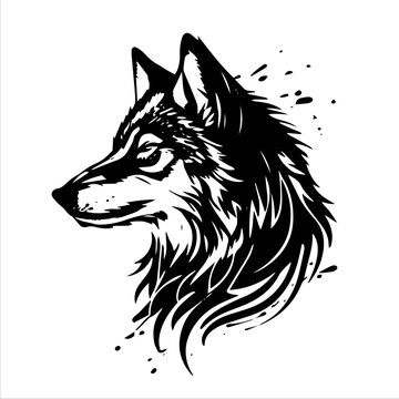Wolf head black silhouette isolated on white background. Vector icon, decal, sticker or tattoo design, mascot of husky, dog, wolf or fox face profile side view. Hunting emblem, wildlife animal