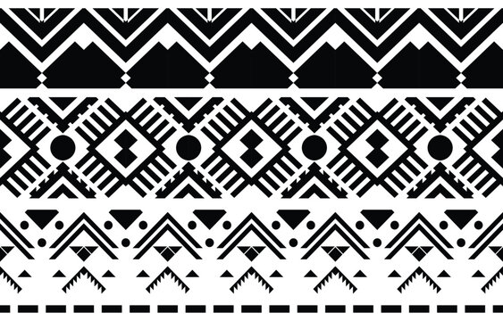 Aztec tribal traditional texture background, abstract design in black and white, fabric, ornament, rug