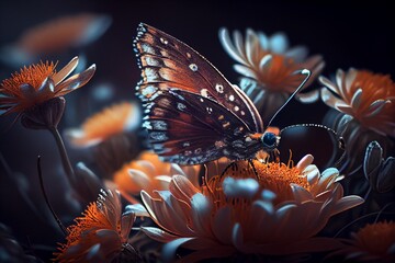 Fototapeta na wymiar pretty butterflies and beautiful flowers