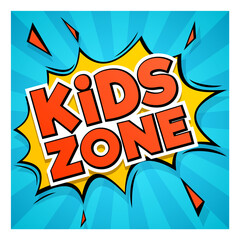 Kids zone label. Children party. Fun place sign