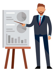 Businessman showing charts. Statistic presentation or meeting report