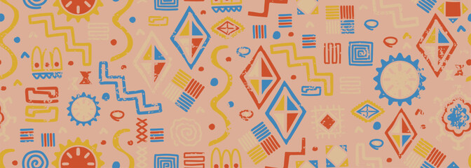 Landscape decorative ethnic style.Seamless pattern Australia culture art, hand drawn tortoise.Aboriginal style abstract. Vector illustration for fashion textile print. - obrazy, fototapety, plakaty