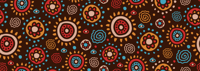 African afro seamless pattern culture motifs, circle ethnic doodle artwork. Creative aztec texture border, folk drawing, for textiles, banners, wallpapers, wrapping fashion- vector background design.