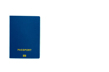 Blank blue passport on white background. Copy space for text