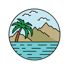 Fototapeta na wymiar palm tree, mountain, wave, ocean, summer icon