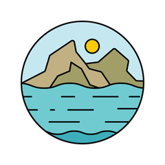 mountain, sun, wave, ocean, summer icon