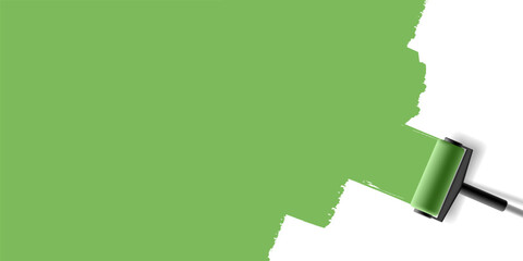 3D roller paints the wall green. For interior and exterior design and renovation concepts. Eco design.