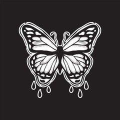 Butterfly art Illustration hand drawn style black and white for tattoo sticker logo etc