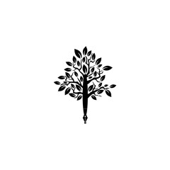 Pen tree creative concept logo icon isolated on white background