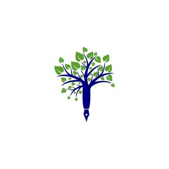 Pen tree creative concept logo icon isolated on white background
