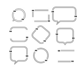 Quote box frames set isolated. Bubble speech comment message reference borders quotation. Vector