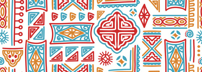 Colorful hand drawn tribal seamless pattern, vector doodle illustration, navajo abstract ornament, good for fashion textile print.