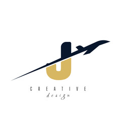letter J with plane logo vector template. logo for travel label, tourism, journey posters, airways identity, and tech transportation