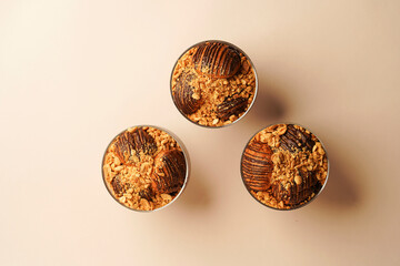 Chocolate dessert in glass cup, close-up