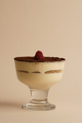 Tiramisu cream with raspberry and chocolate