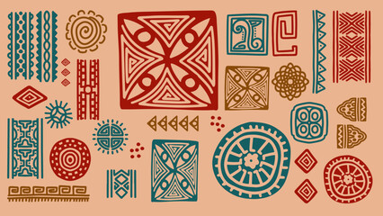 Tribal hand drawn motif set. Vector illustration objects. Abstract symbol element drawing.
