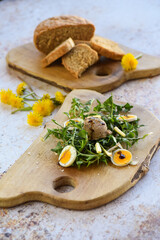 Liver pate on rocket and bread