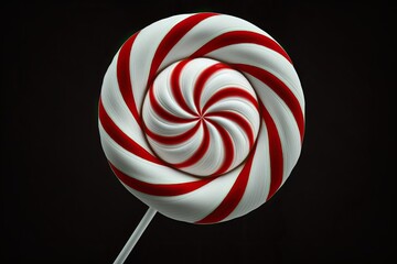 Illustration of a white lollipop with a red spiral on a black background. Generative AI
