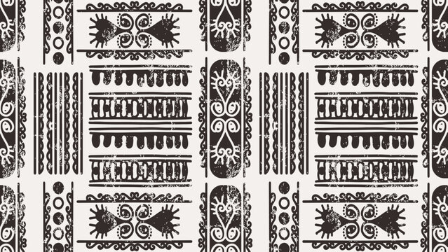 Seamless ethnic pattern. Tribal Hand drawn ornamental stripes. Black and white print for your fashion textile. African line vintage. Vector geometric grunge sketch drawing background.