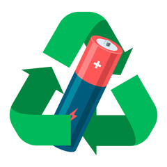 Battery with recycle sign. Used batteries. Battery Recycle Concept Illustration
