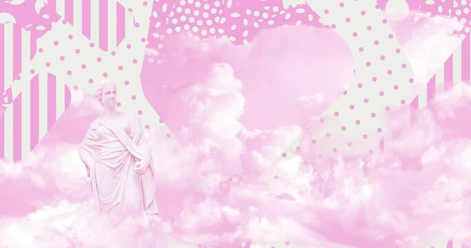Photo loop collage animation. Modern Trippy design. Antique statue in pink sky space