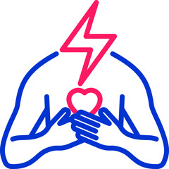 Pain in chest, heart attack thin line icon. Modern vector illustration.