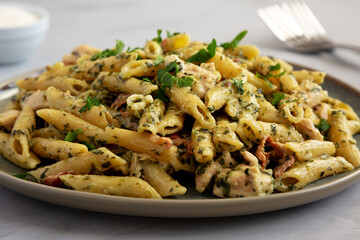 Homemade One-Pot Chicken Spinach Bacon Alfredo Pasta Ready to Eat