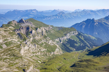 Fototapeta na wymiar Beautiful scenery from the Schlithorn mountain peak - Swiss