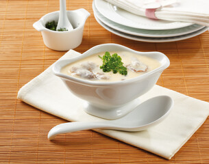 mushroom sauce in fancy bowl