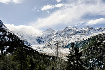 Morteratsch, Morteratschgletscher, Gletscher, Gletscherpfad, Gletscherweg, Piz Bernina, Bellavista, Bernina, Berninapass, Engadin, Alpen, Graub&uuml;nden, Winter, Winterwanderweg, Langlauf, Schweiz