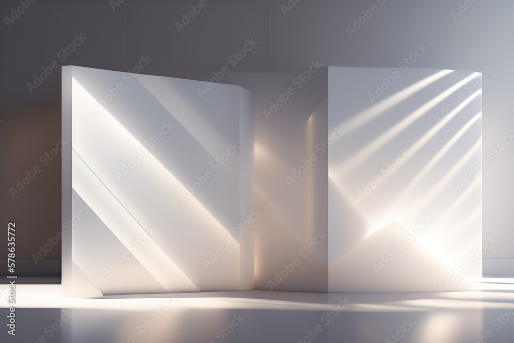 Poster beautiful light background mock-up for presentation with decorative white panels and decorate with h