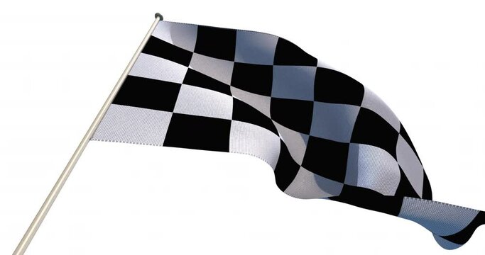 Checkered race flag with fabric texture. Transparent bacground. ProRes 4444. 3D render.