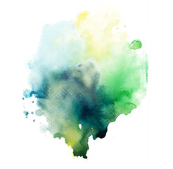 Colorful watercolor splashes in blue green yellow colors. Abstract background illustration. Abstract stains and blot