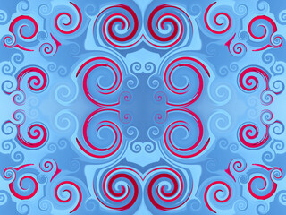 Blaues symmetrisches Ornamentmuster mit vielen Spiralen