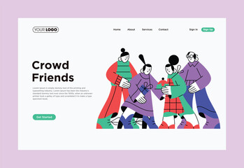 A website for a Crowd Friends company homepage design illustrations vector.