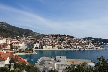 Fototapeta na wymiar Panoramic view of the town of Hvar from St. Cathrine point during the winter