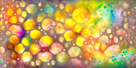 Circles, blur light dots, colorful defocused bokeh, colorful structure, style of alcohol-ink, sparkoing structure and glowing texture builder. Generative AI.