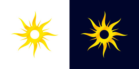 Fototapeta premium Sun icon set. Two variations, abstract, energy, creative, light background, dark, heat, design, logo, gradient, forecast, application, spring, symbol, pattern. Nature concept. Vector illustration