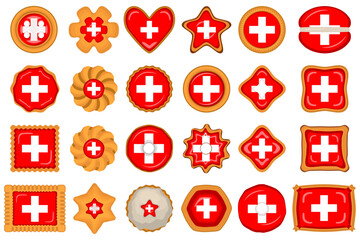 Homemade cookie with flag country Switzerland in tasty biscuit