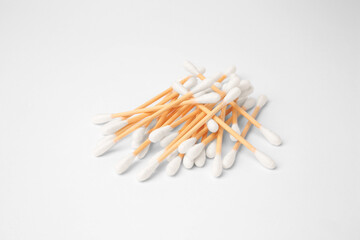 Pile of clean cotton buds isolated on white