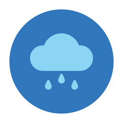 Basic weather icon of cloud and rain on blue circle. Flat clipart. Can be used for web, apps, stickers. Isolated vector and PNG illustration on transparent background.