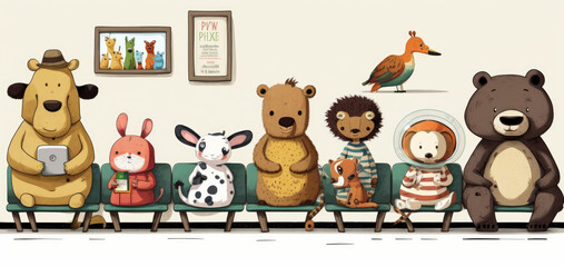 Generative AI illustration of cute plush toy animals