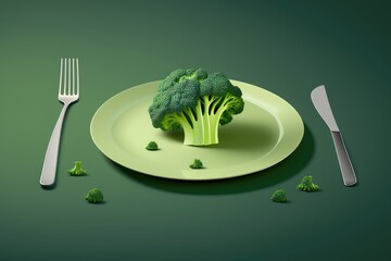 blank placeholder for text. Stalks of bright green broccoli served on a plate. Generative AI