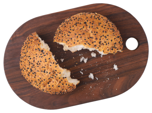 Bun on wooden board, transparent background